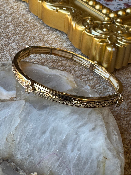 Vintage Ornate Gold-Tone Stretch Bangle Bracelet