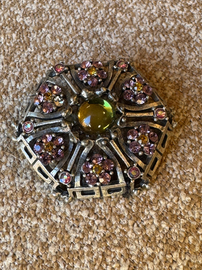 Vintage Rhinestone Flower Mandala Brooch