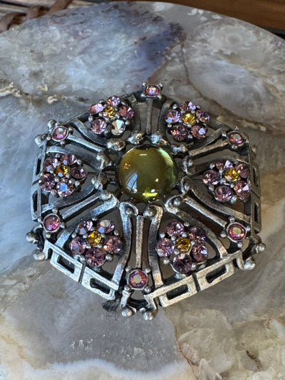 Vintage Rhinestone Flower Mandala Brooch