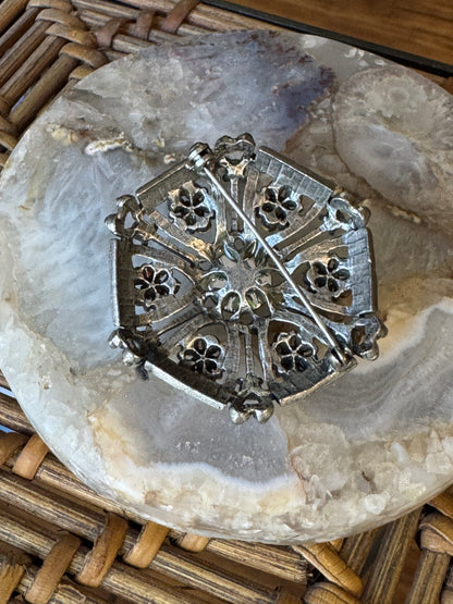 Vintage Rhinestone Flower Mandala Brooch