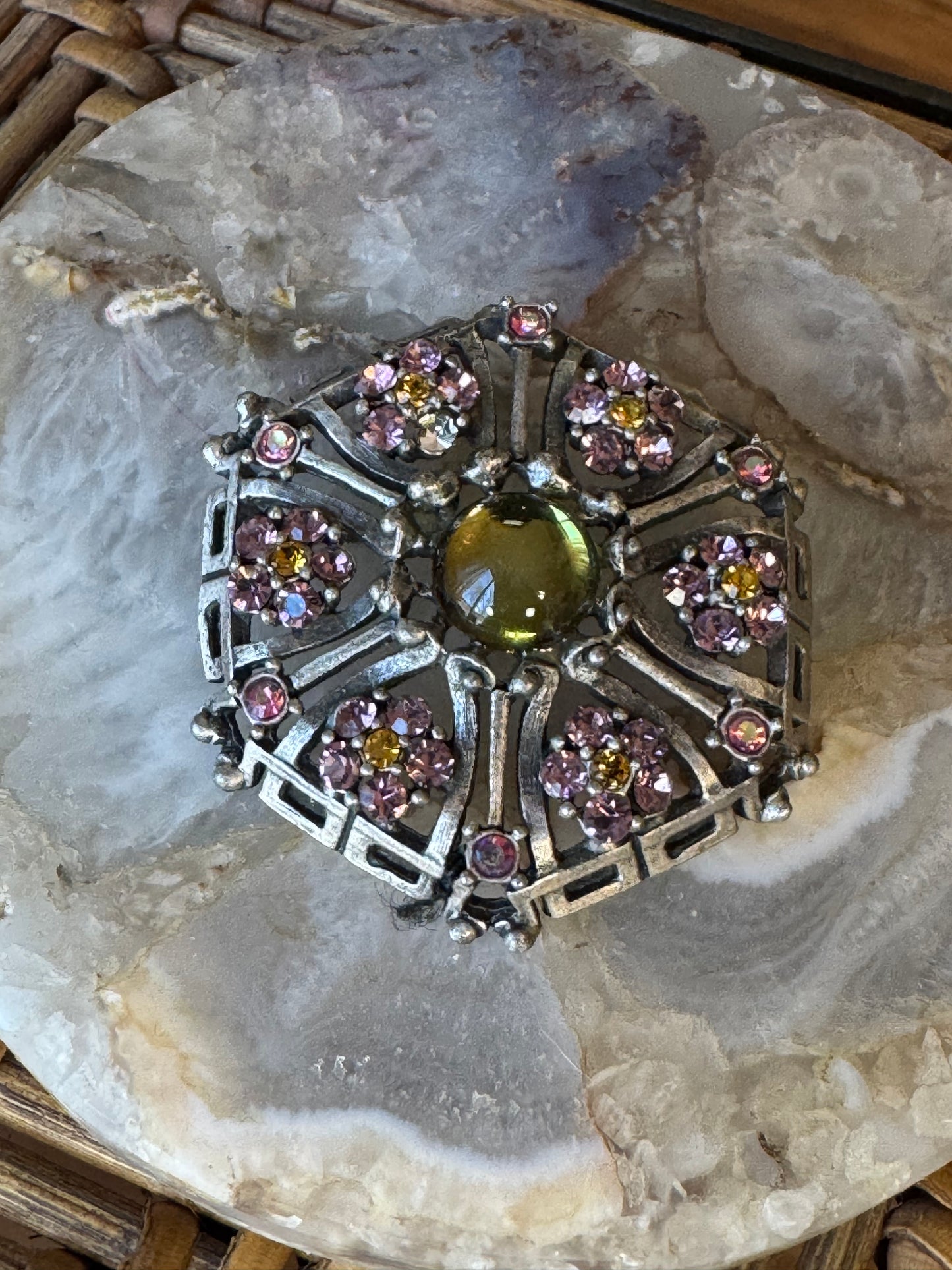 Vintage Rhinestone Flower Mandala Brooch