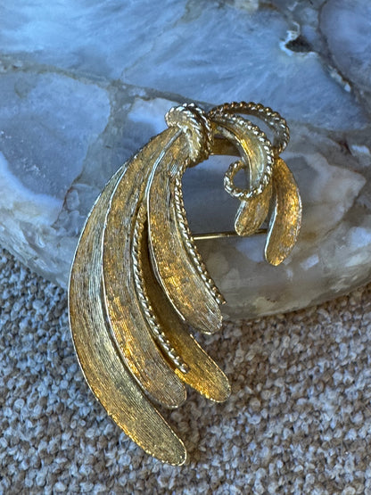 Vintage Signed ART (Arthur Pepper) Brushed Gold-Tone Leaf Brooch