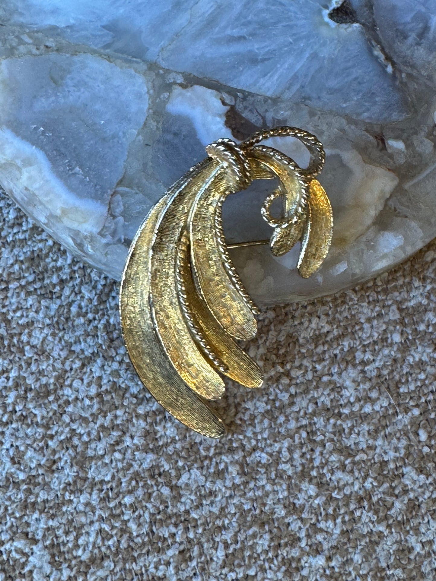 Vintage Signed ART (Arthur Pepper) Brushed Gold-Tone Leaf Brooch