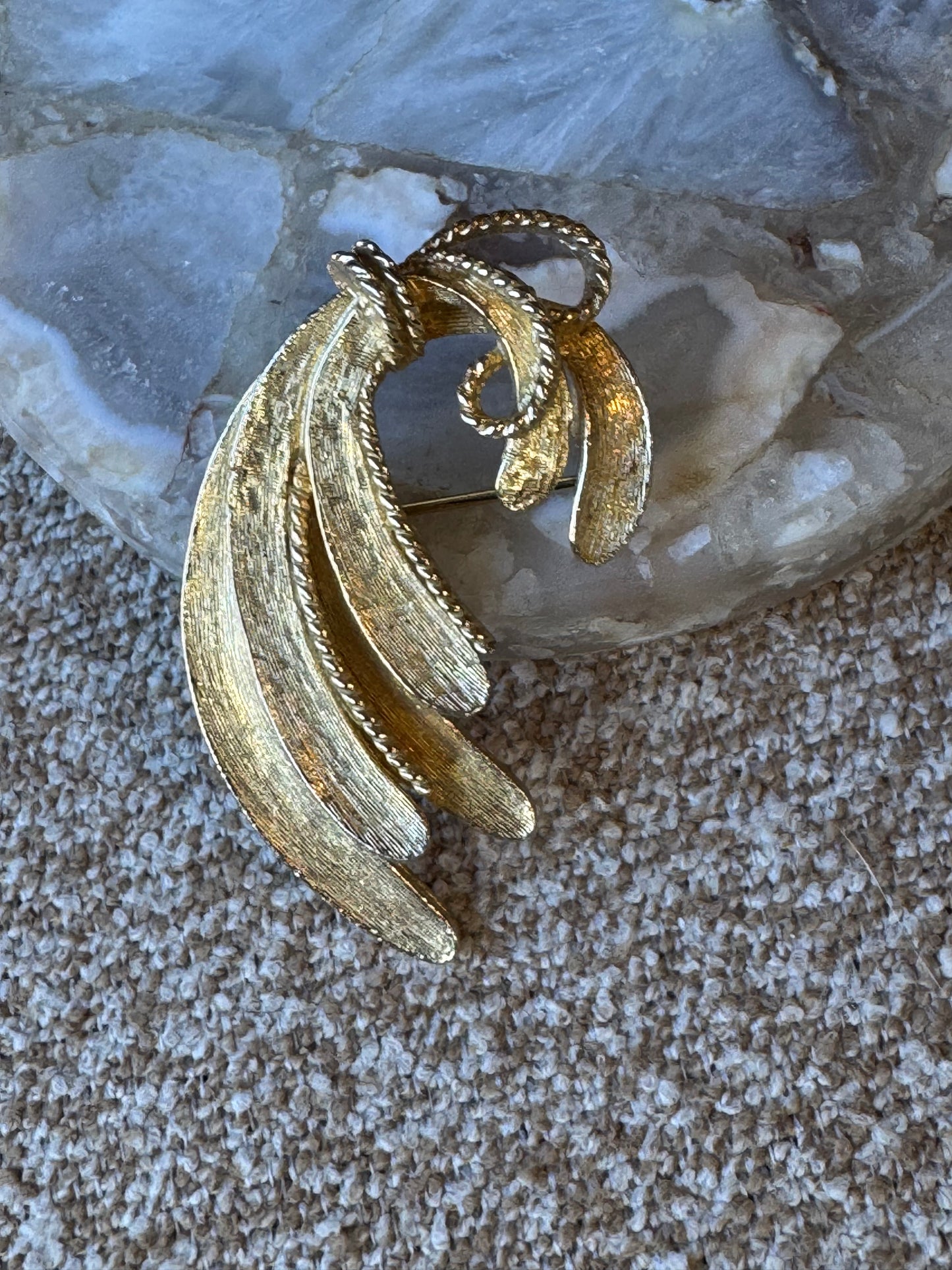 Vintage Signed ART (Arthur Pepper) Brushed Gold-Tone Leaf Brooch