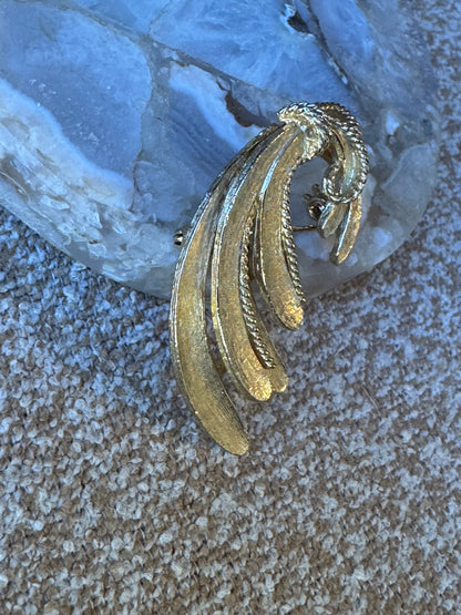 Vintage Signed ART (Arthur Pepper) Brushed Gold-Tone Leaf Brooch