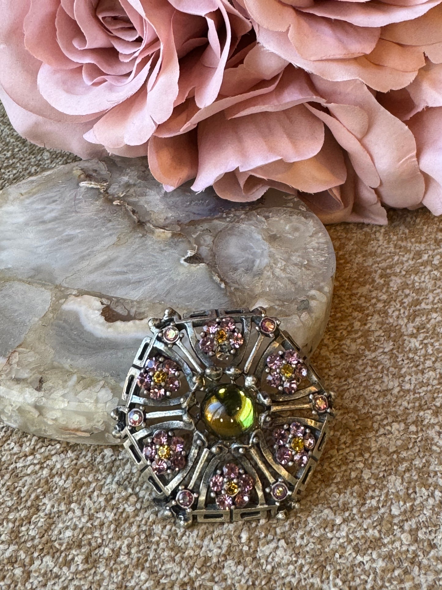 Vintage Rhinestone Flower Mandala Brooch