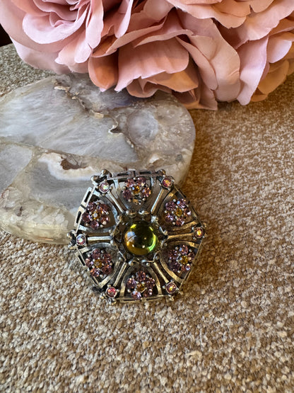 Vintage Rhinestone Flower Mandala Brooch