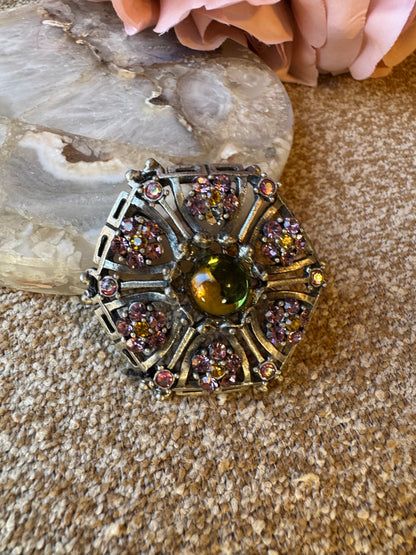 Vintage Rhinestone Flower Mandala Brooch