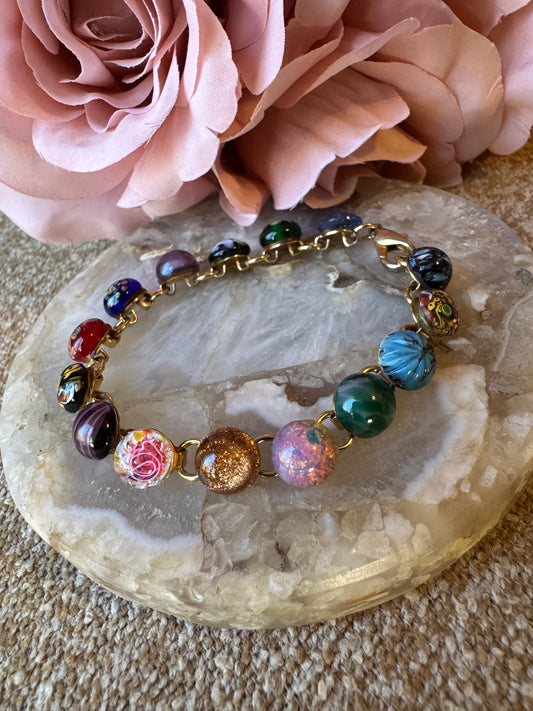Colorful Murano-Style Glass Bead Bracelet