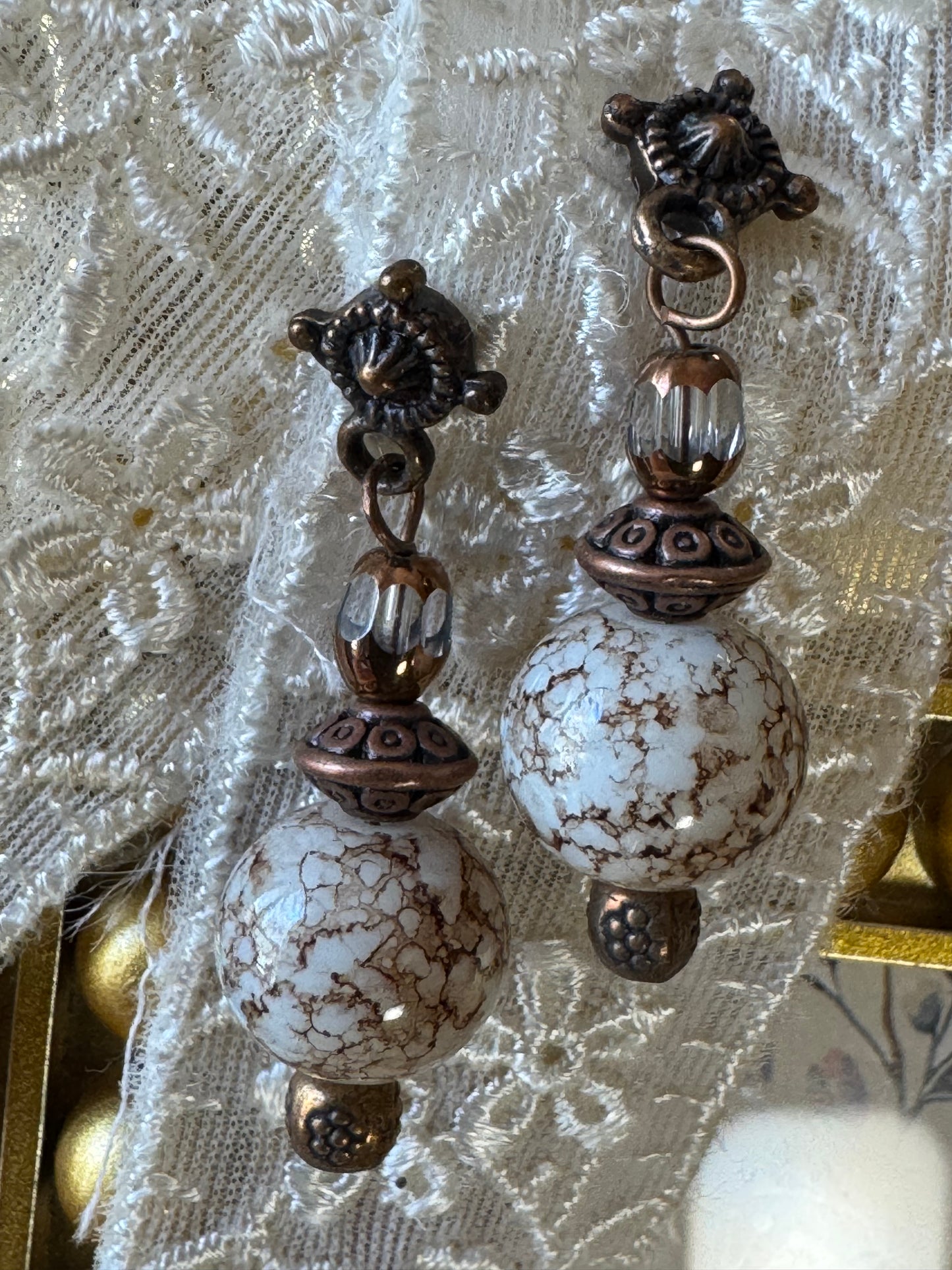 Vintage-Style Bronze and Beaded Drop Earrings