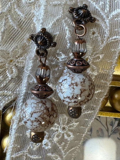 Vintage-Style Bronze and Beaded Drop Earrings