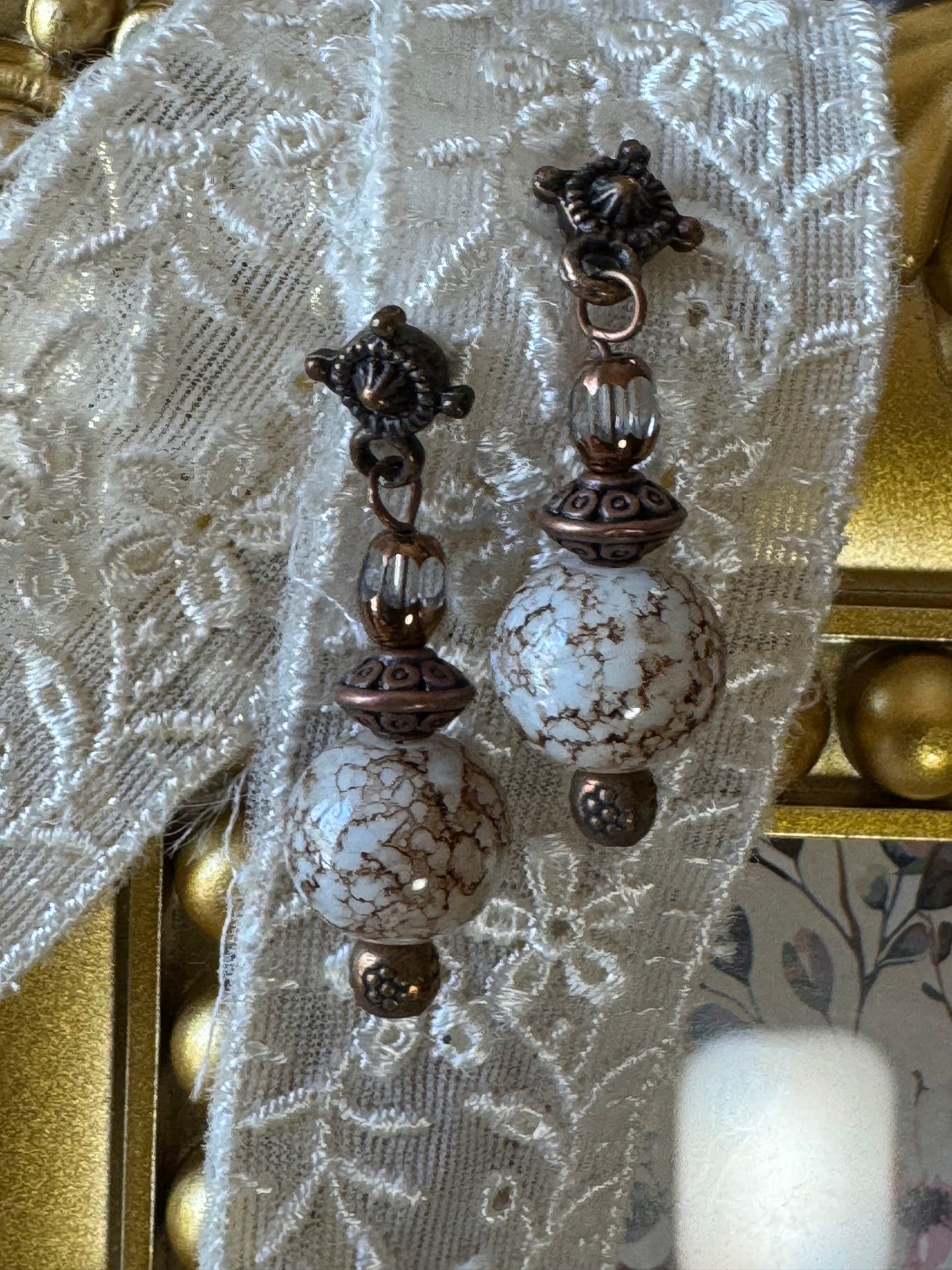 Vintage-Style Bronze and Beaded Drop Earrings