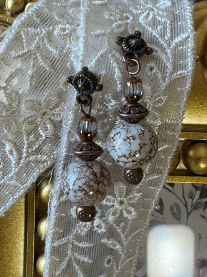 Vintage-Style Bronze and Beaded Drop Earrings