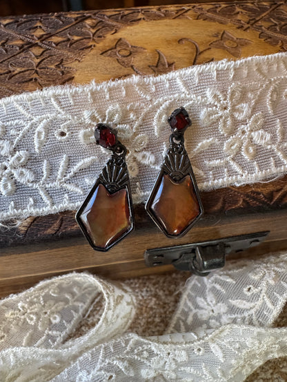 Vintage-Style Art Deco Amber Glass Dangle Earrings