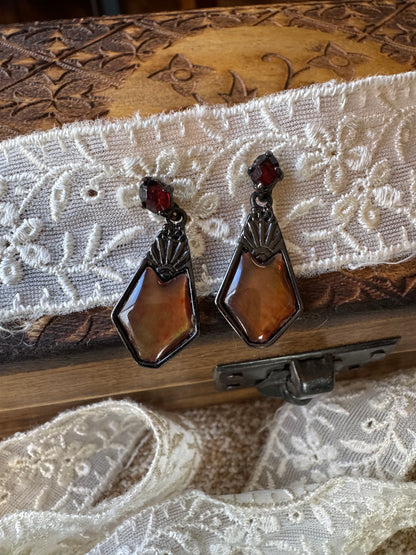 Vintage-Style Art Deco Amber Glass Dangle Earrings