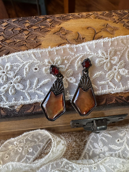 Vintage-Style Art Deco Amber Glass Dangle Earrings