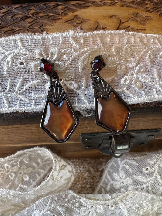 Vintage-Style Art Deco Amber Glass Dangle Earrings