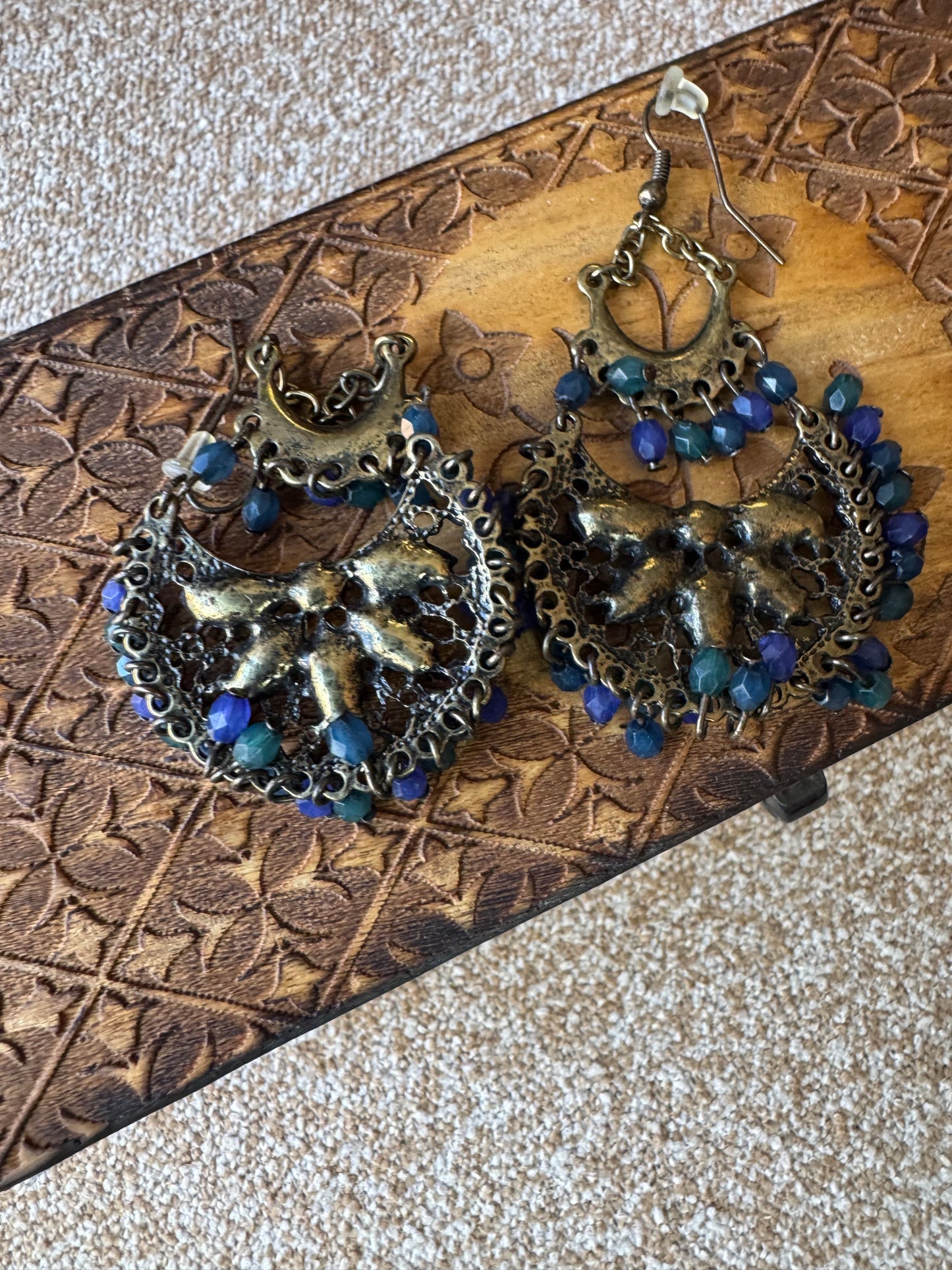 Bohemian-Style Teal & Blue Crystal Chandelier Earrings
