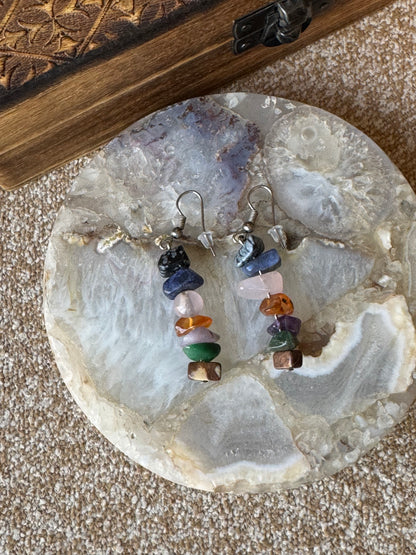 Chakra Gemstone Chip Dangle Earrings