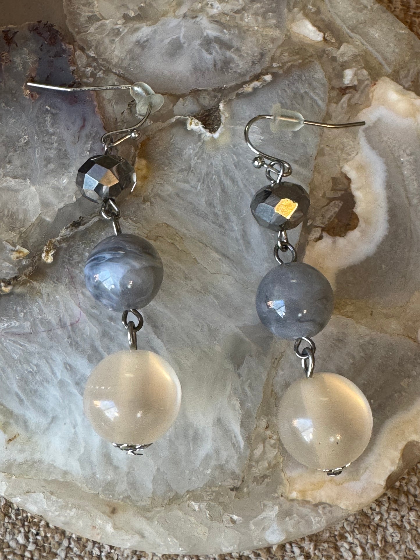 Tiered Beaded Drop Earrings in Neutral Tones