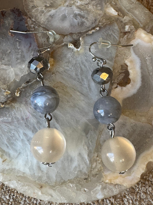 Tiered Beaded Drop Earrings in Neutral Tones