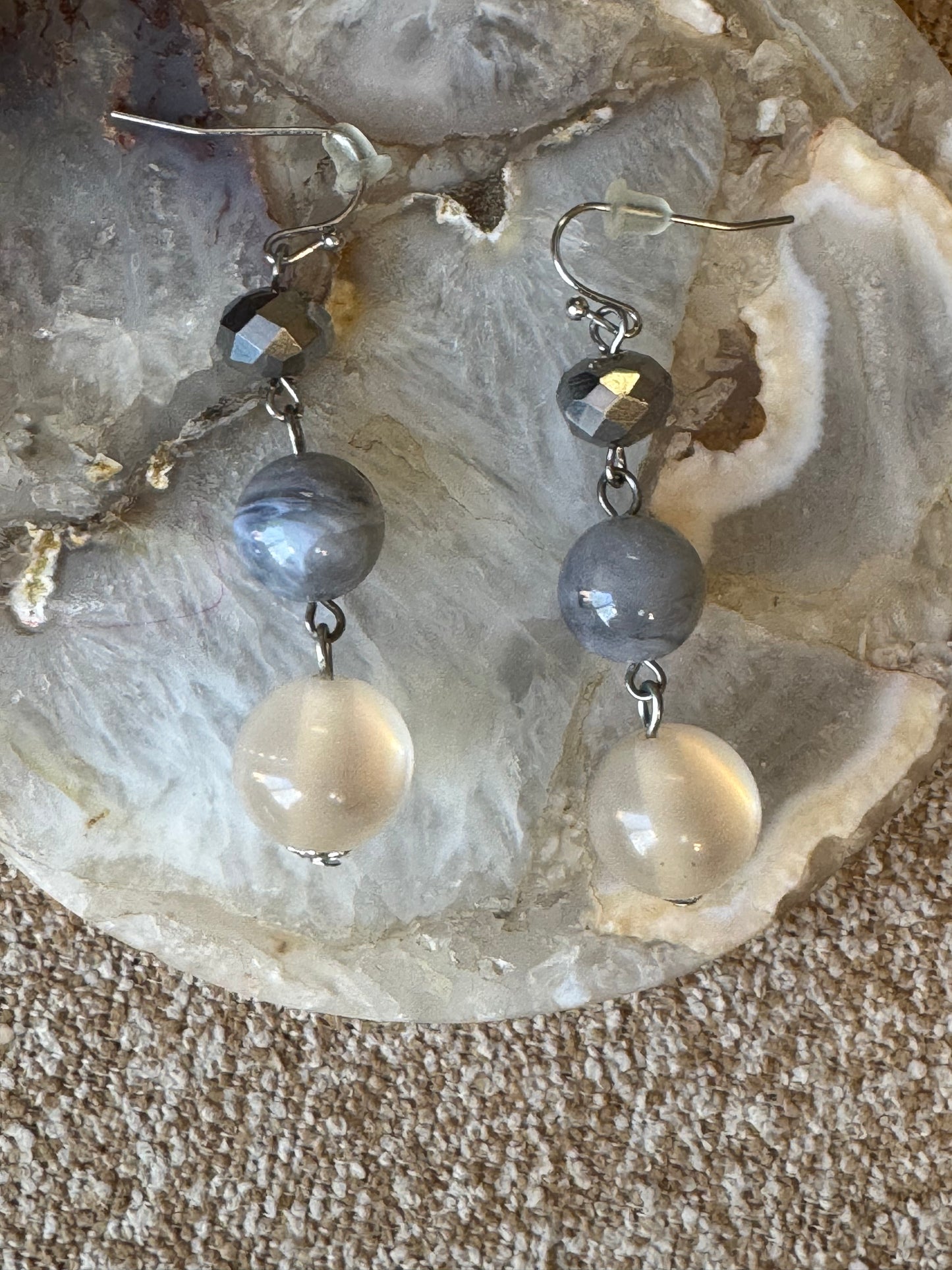 Tiered Beaded Drop Earrings in Neutral Tones