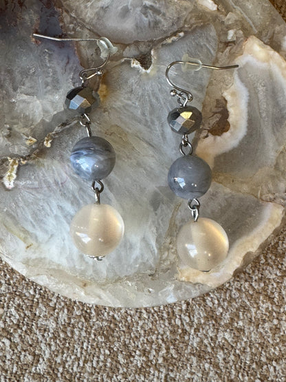 Tiered Beaded Drop Earrings in Neutral Tones