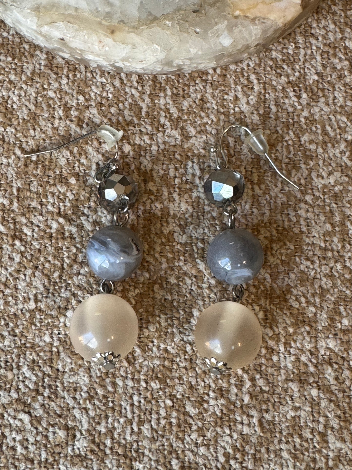 Tiered Beaded Drop Earrings in Neutral Tones