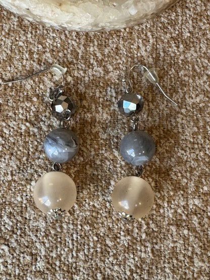 Tiered Beaded Drop Earrings in Neutral Tones