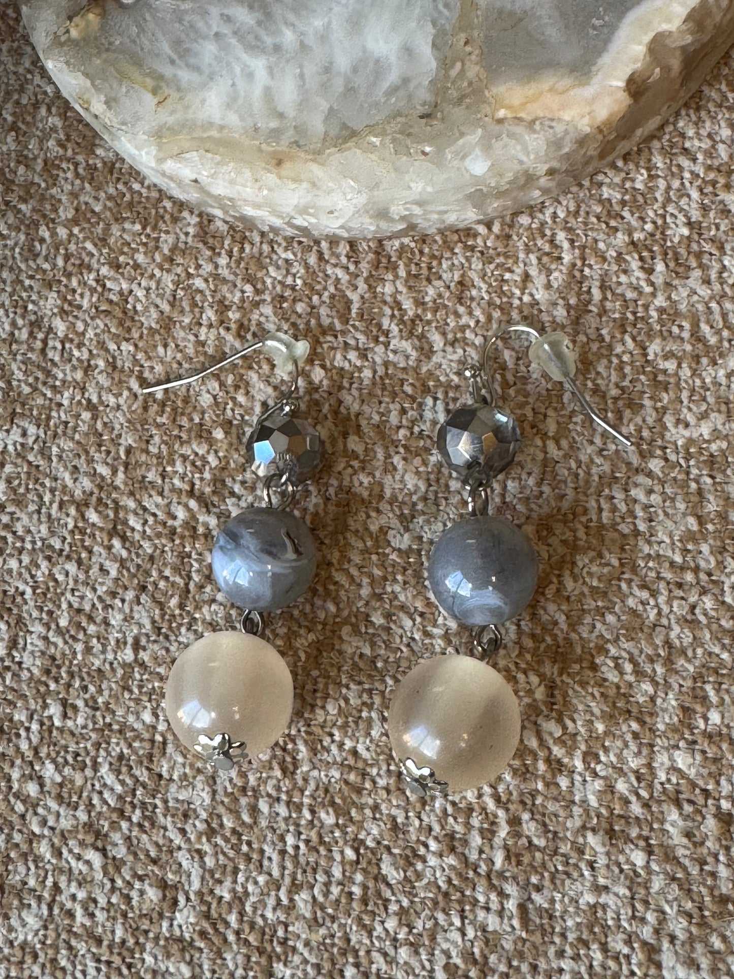 Tiered Beaded Drop Earrings in Neutral Tones