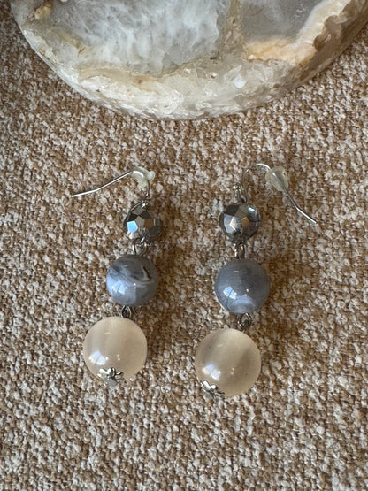 Tiered Beaded Drop Earrings in Neutral Tones