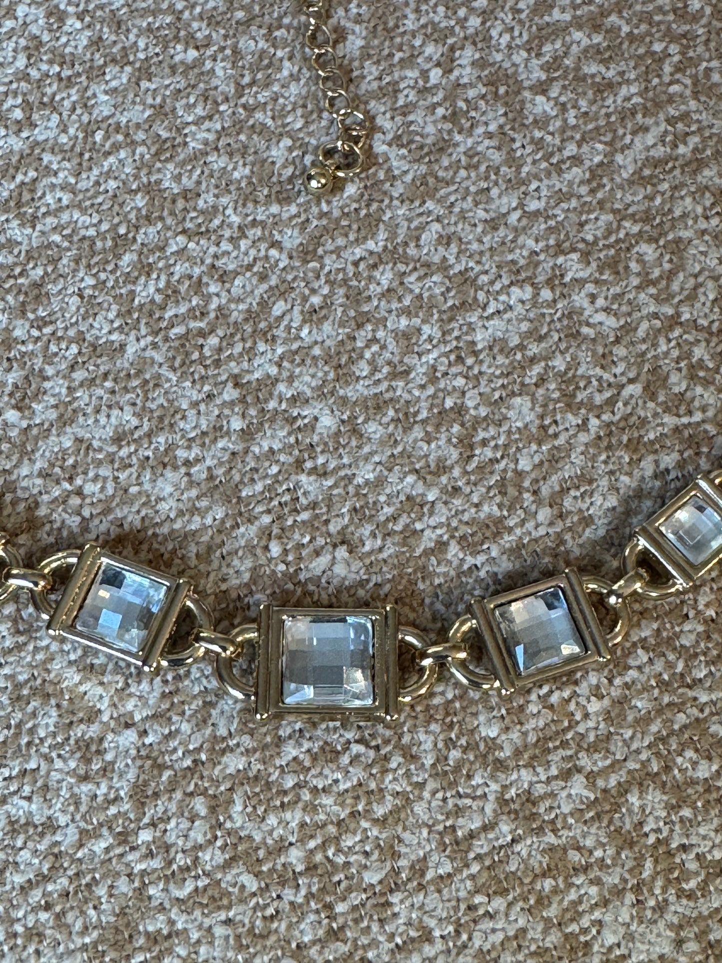 Gold-Tone Reversible Statement Necklace with Clear Crystals & Black Stones