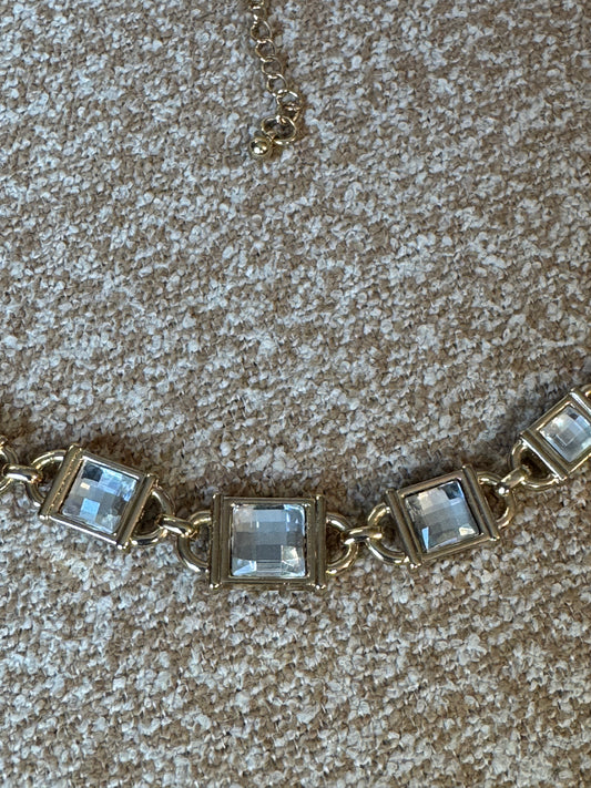 Gold-Tone Reversible Statement Necklace with Clear Crystals & Black Stones