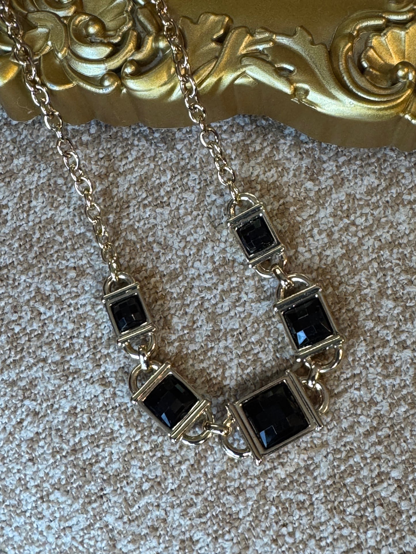 Gold-Tone Reversible Statement Necklace with Clear Crystals & Black Stones