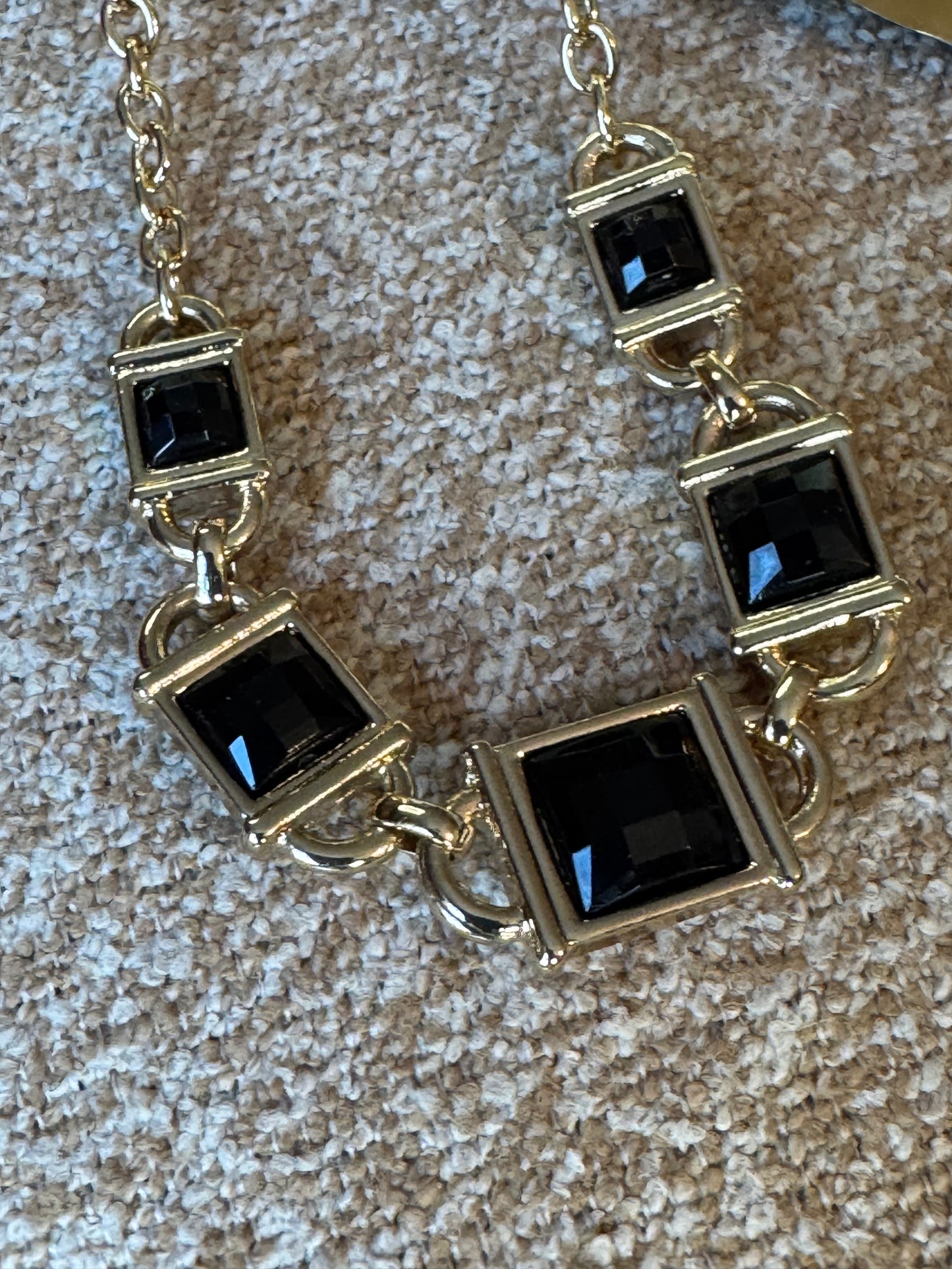 Gold-Tone Reversible Statement Necklace with Clear Crystals & Black Stones