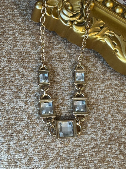 Gold-Tone Reversible Statement Necklace with Clear Crystals & Black Stones