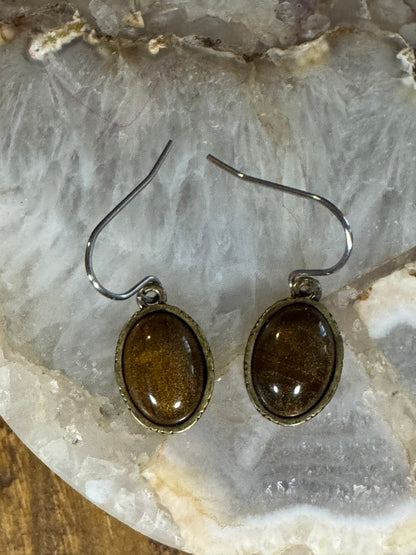 Hamsa Hand Tiger’s Eye Dangle Earrings