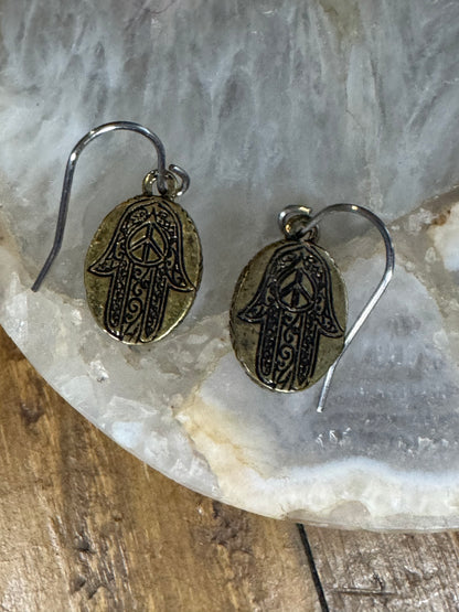 Hamsa Hand Tiger’s Eye Dangle Earrings