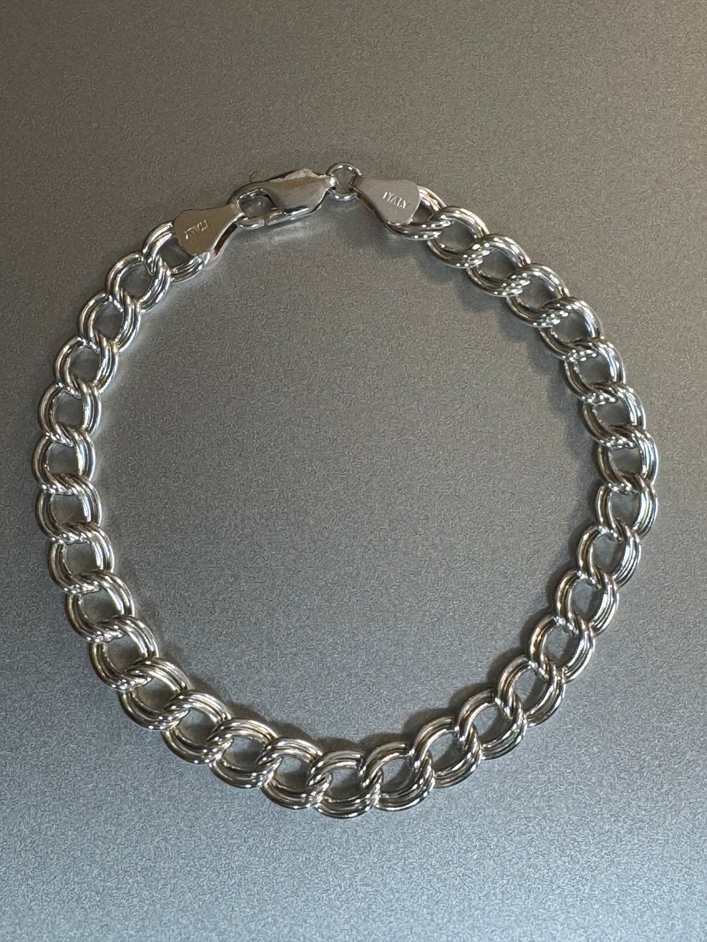 Italian Sterling Silver Double-Link Charm Bracelet - Marked 925 Italy