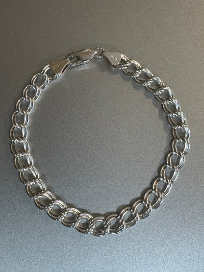 Italian Sterling Silver Double-Link Charm Bracelet - Marked 925 Italy