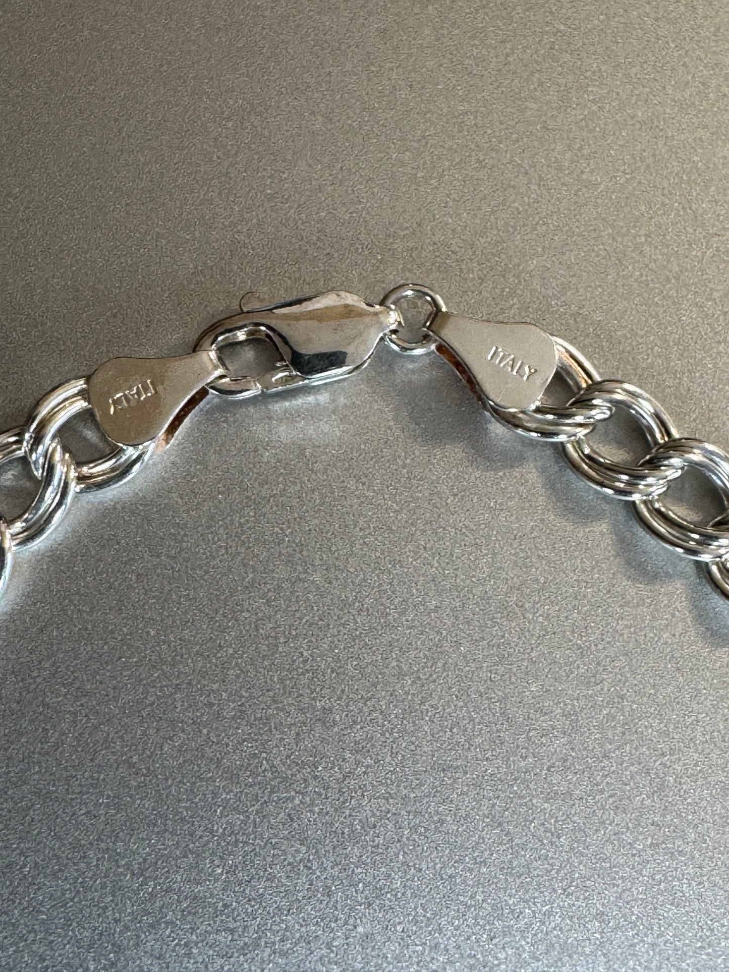 Italian Sterling Silver Double-Link Charm Bracelet - Marked 925 Italy
