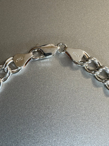 Italian Sterling Silver Double-Link Charm Bracelet - Marked 925 Italy