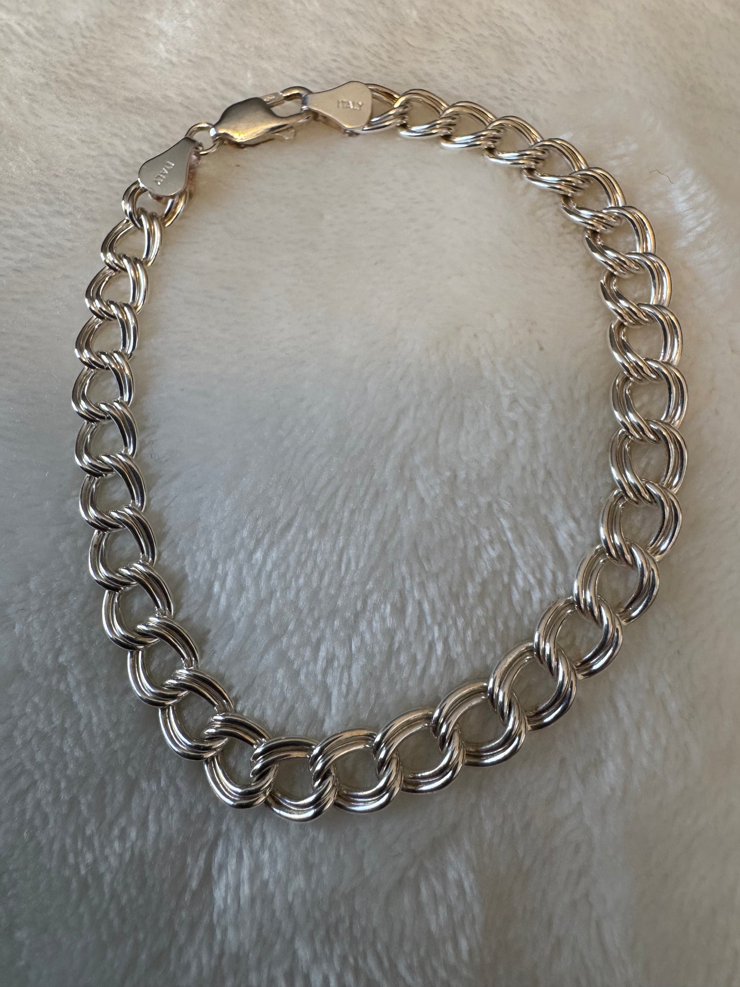 Italian Sterling Silver Double-Link Charm Bracelet - Marked 925 Italy