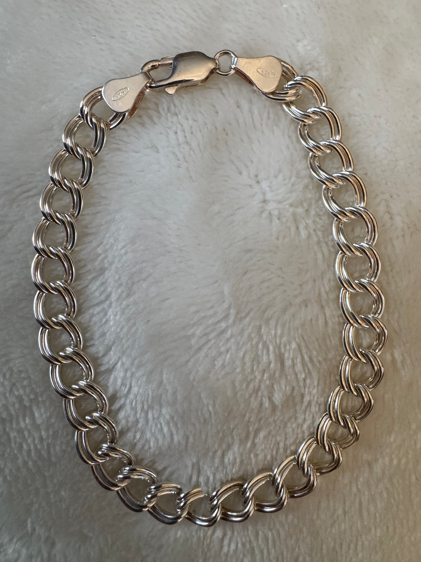 Italian Sterling Silver Double-Link Charm Bracelet - Marked 925 Italy
