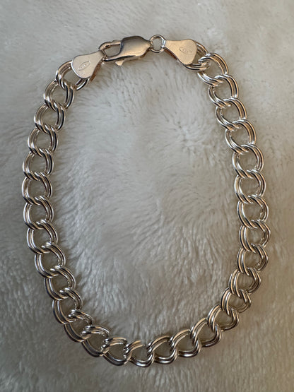 Italian Sterling Silver Double-Link Charm Bracelet - Marked 925 Italy