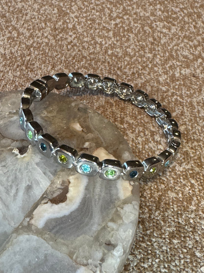 Citrus Burst-Inspired Multi-Color Crystal Bracelet – Rhodium Tone
