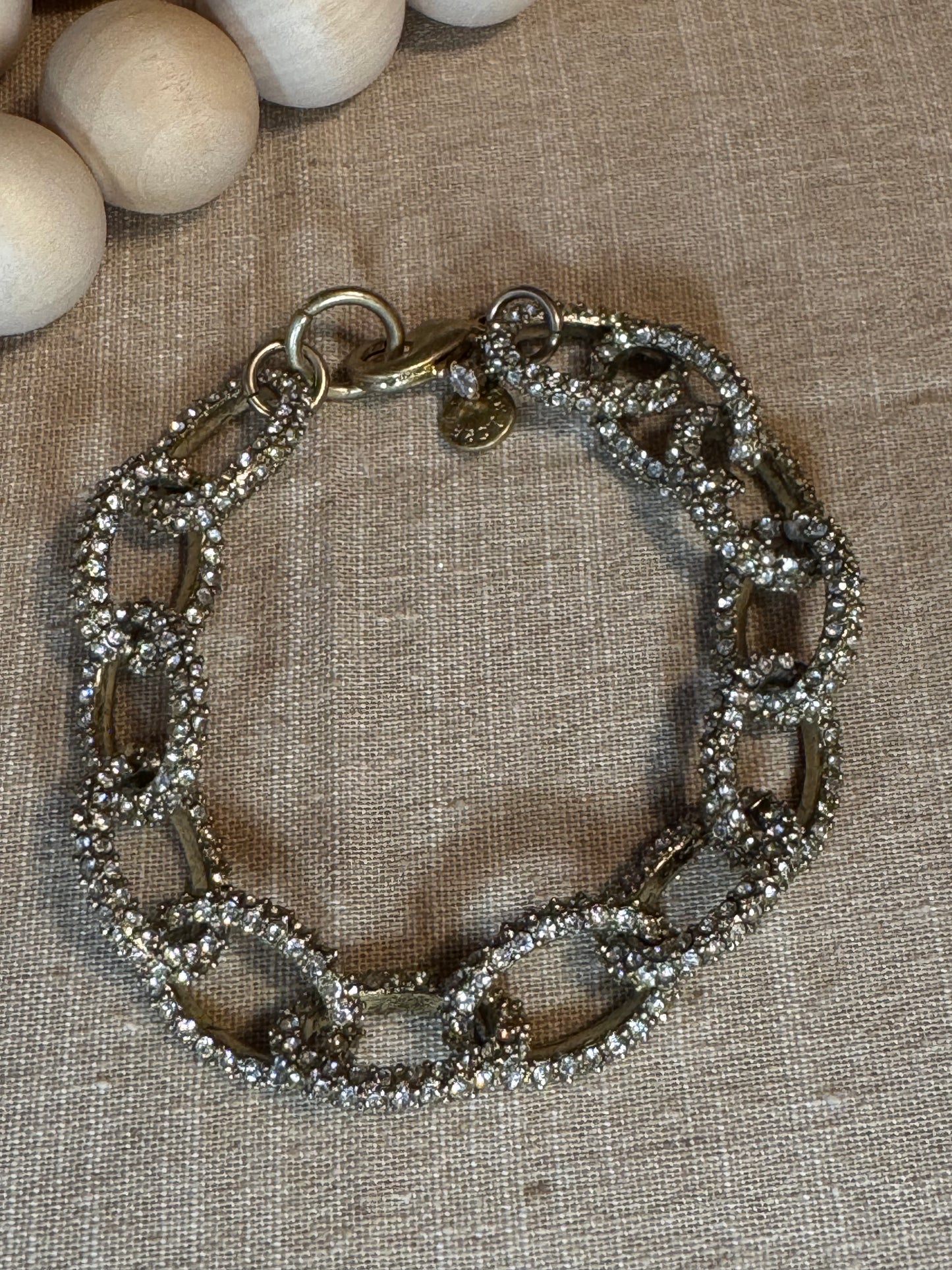 J.Crew Gold Tone Pavé Crystal Chunky Chain Link Bracelet