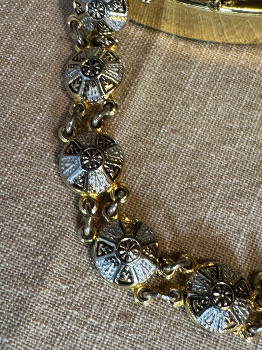 Vintage Damascene-Style Link Bracelet – Spanish Toledo Sunburst Design