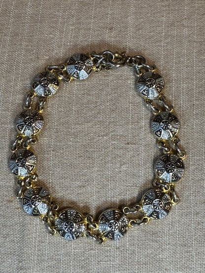 Vintage Damascene-Style Link Bracelet – Spanish Toledo Sunburst Design