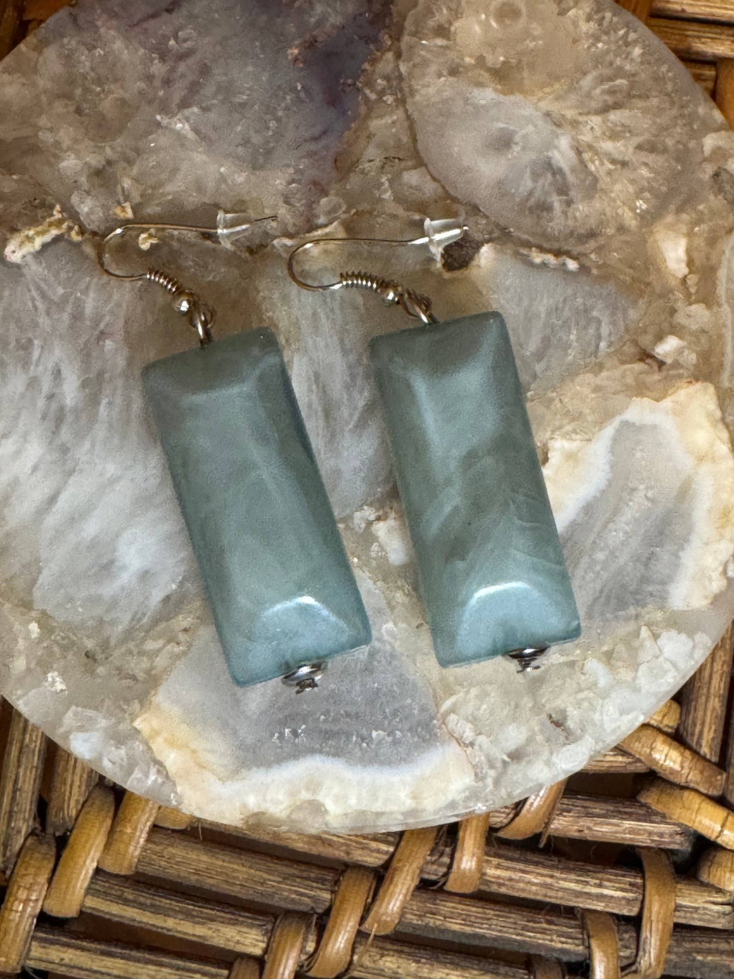 Sea Green Jade Bar Drop Earrings – Polished Natural Gemstone